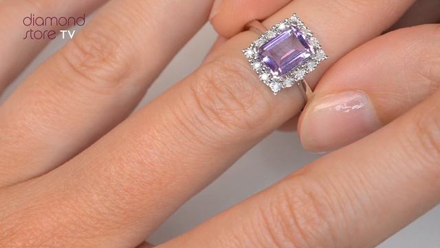 E5897 - Amethyst 8 x 6mm and Diamond 9K White Gold Ring