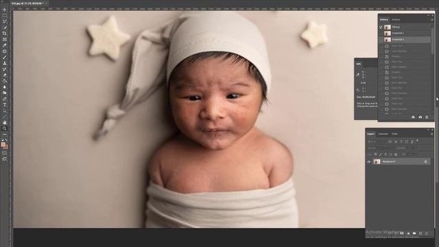 Обработка фотографий новорожденных / Выравнивание тона кожи в каналах photoshop
