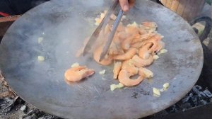 Fried prawns on saja| Креветки на садже быстрый рецепт