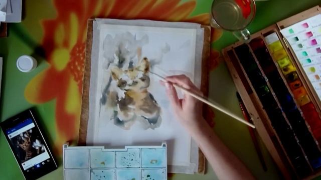 Картина акварелью. Кот. смотреть онлайн