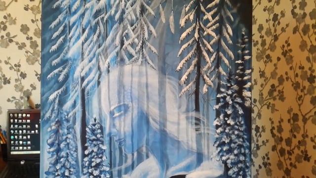 Живопись акрилом на холсте. "Зимний сон лесной реки" смотреть онлайн