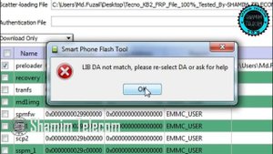 LIB DA not match, please re-select DA or ask for help. How to solve this problem in SP Flash Tool