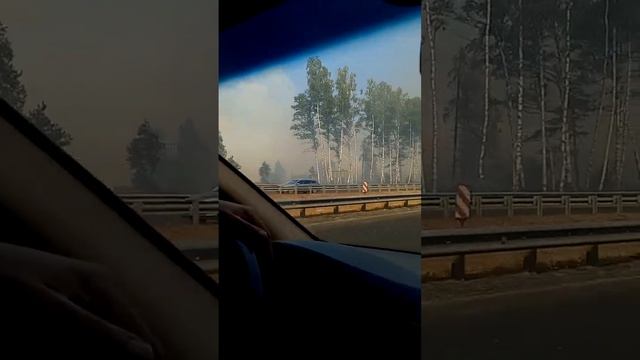 Лесной пожар. Трасса М7 в районе Липны. Задымление трассы. Аккуратней за рулём!