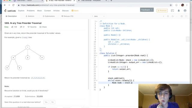 LeetCode N-ary Tree Preorder Traversal Solution Explained - Java смотреть онлайн