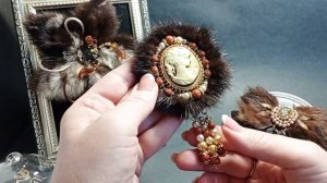 Украшения ручной работы из меха норки. Брошь Бант. Брошь Камея в мехе и брошь Цветок из меха норки.