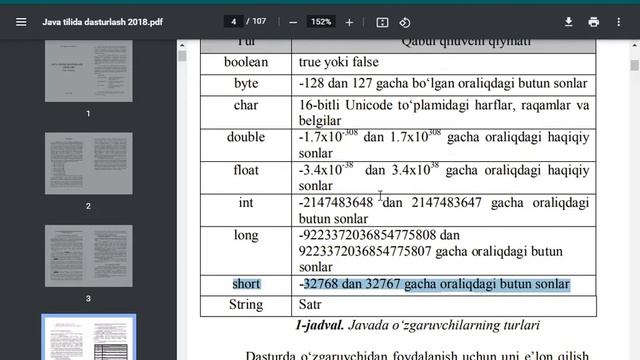 Java dasturlash tili Kirish O'zgaruvchilar смотреть онлайн