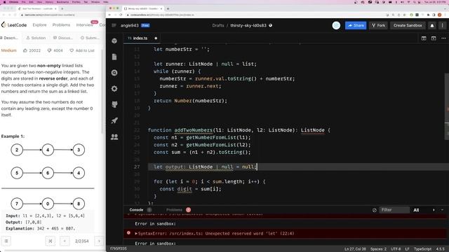Leetcode in Typescript - 2. Add Two Numbers смотреть онлайн