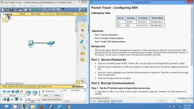 5.2.1.4 Packet Tracer - Configuring SSH