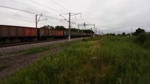 Вечерний серый. Электровоз 3ЭС5К-066 "Ермак" с грузовым поездом