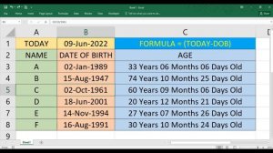 How to Calculate Age from Date of Birth in Excel || Age Calculation from DOB in Excel || Datedif ||