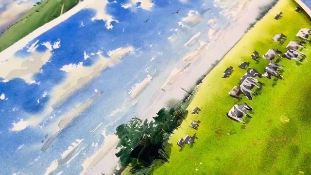Летний пейзаж акварелью | Горы, лес и небо | Поэтапные уроки рисования для начинающих