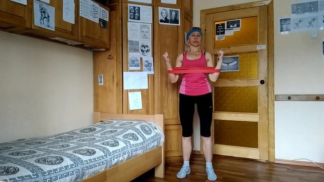 Упражнения для мышц рук с резинкой. Домашний фитнес- клуб.