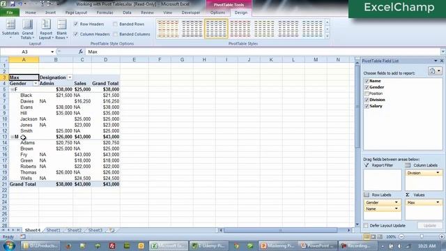 Part 4: Create Subtotals in Pivot Tables in Excel (FREE COURSE TO MASTER PIVOT TABLES - EXCELCHAMP)