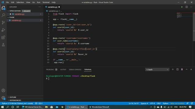 Variables rule in flask python on Vscode easy way. смотреть онлайн