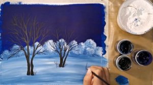 Рисуем зимний пейзаж гуашью. Для начинающих (короткая версия).