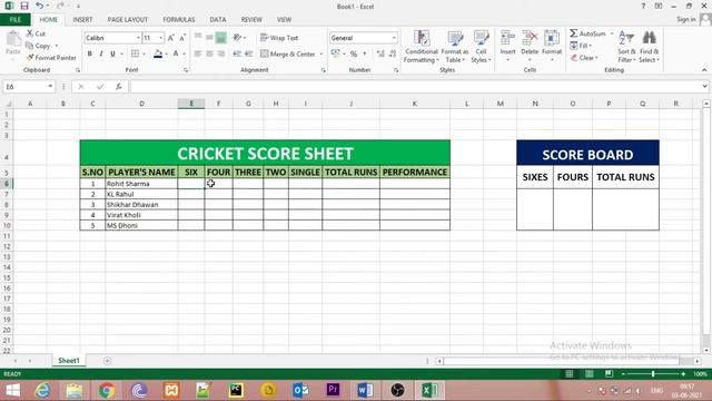 Cricket Score Sheet In Microsoft Excel | Basic & Advanced Excel Tutorial | Code Vixa