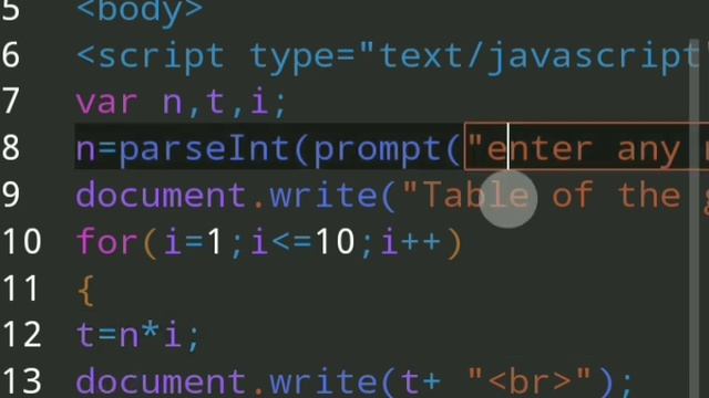 JavaScript Program To Display Table Of Given Number | Table Of Given Number in JavaScript | anWrite