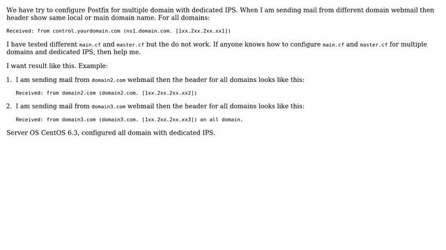 How to get different Received: from headers from each domain using Postfix Virtual Domain Hosting? смотреть онлайн