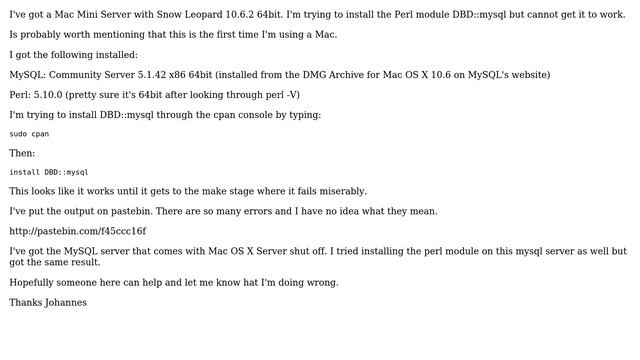 Mac OS X 10.6.2 Install DBD::mysql смотреть онлайн