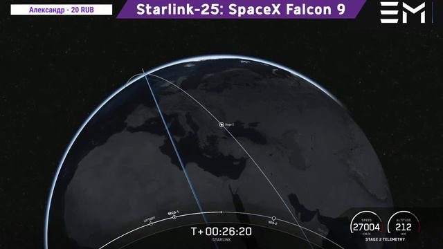 Запуск миссии Starlink-25: SpaceX Falcon 9