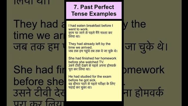 7 Past Perfect Tense Sentences Examples