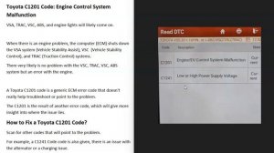 Causes and Fixes Toyota C1201 Code: Engine Control System Malfunction