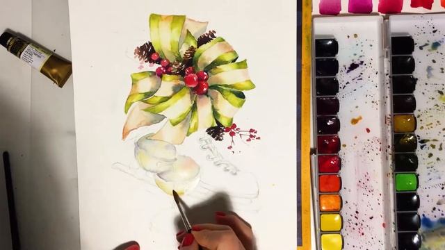 Новогодняя акварель/Christmas painting
