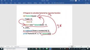 Factorial using Recursion,  Python program to cal factorial by recursive function :"Function Part-5