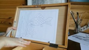 Имитация витража. РЫБКА. Рисунок карандашом и маркером.
