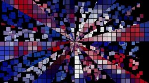 Синий красный белый абстрактный фон. Анимация плавающих пикселей, разделенных на сегменты. 4K.