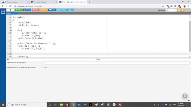 Algorithmics & Programming - Exercise - Sorting an array by minimum selection