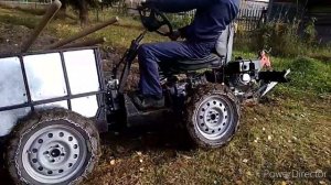 Поднимаю целину минитрактором переломка 4×4 с кузовом как у т-16.