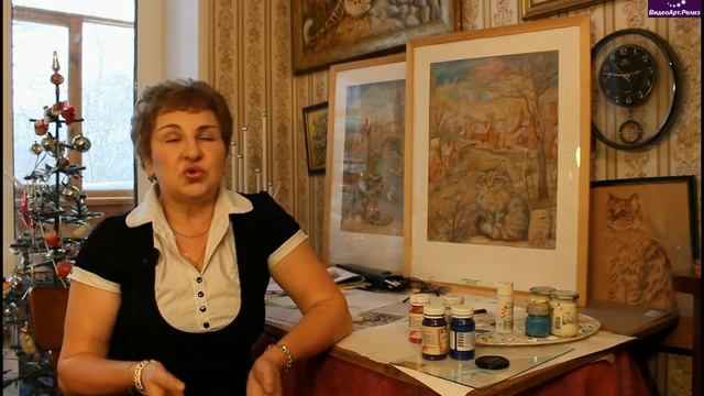 Художник Наталия Соколовская."Пейзаж с кошкой". смотреть онлайн