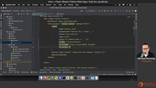 HTMX + Flask: Modern Python Web Apps, Hold the JavaScript - Michael Kennedy смотреть онлайн