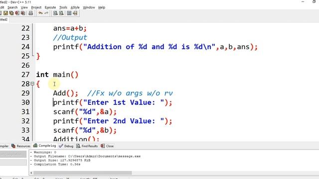 C Programming | Function with arguments and without return value.