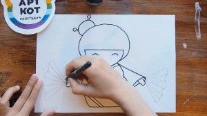Водеоурок . Как нарисовать  японку в кимоно, 6+. Изостудия «АртКот». Москва.