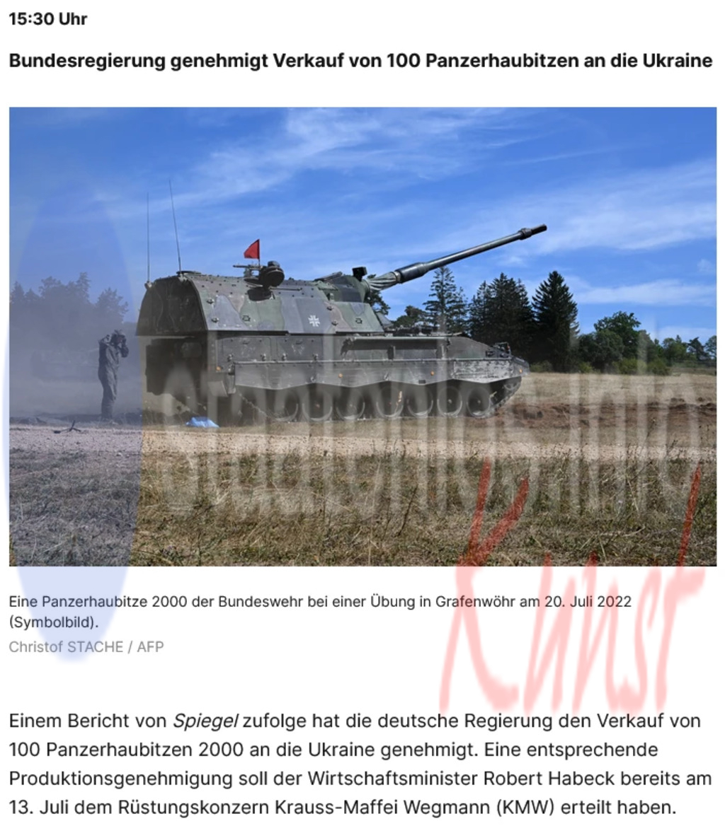 Kriegsbericht 28. Juli 2022 -  Barbarossa 2.0 - Nazi-Deutschland verlegt 100 Panzerhaubitzen 2000
