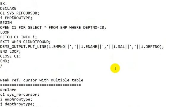 difference between strong ref cursor and weak ref cursor | pl sql tutorial | curosr in pl sql