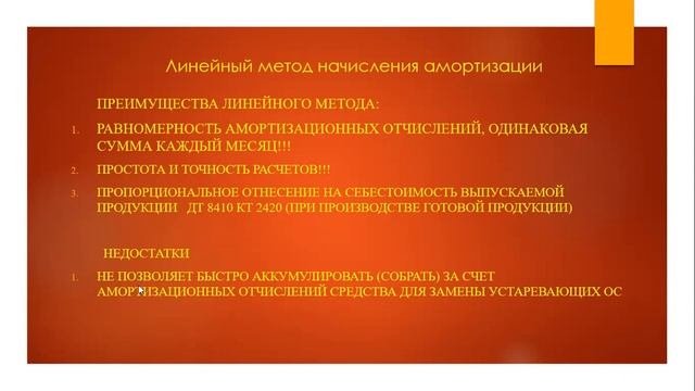 Линейный метод начисления амортизации Основных средств.