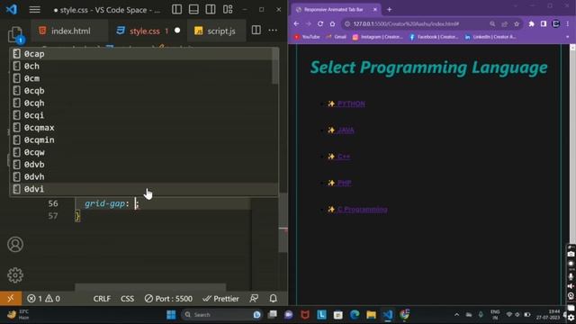 Responsive Animated Tab Bar using HTML, CSS & JS | Navigation Bar | Creator Aashu