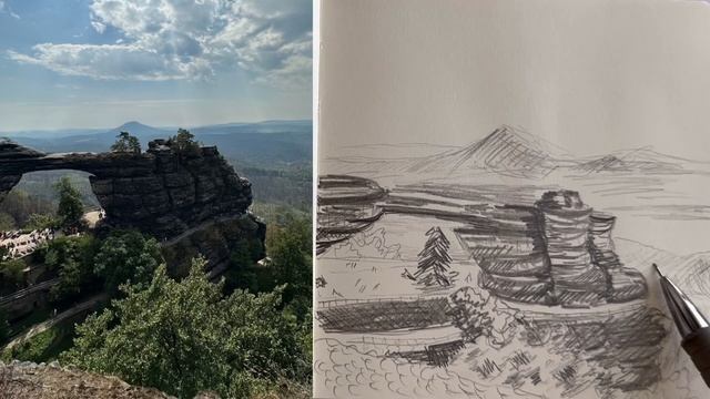 How to Draw a Landscape - Easy Pencil Drawing. České Švýcarsko смотреть онлайн