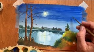 Вечер. Рисуем гуашью.