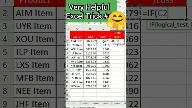 Trick To find Out Profit and Loss #exceltricks #excelforbegginers #excelshortsvideo