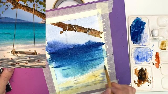 Морской пейзаж / акварельный скетчинг/ школа акварели смотреть онлайн