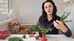 Мастер-класс для детей. Композиция из живой ёлочки. Новогодняя композиция в кружке.