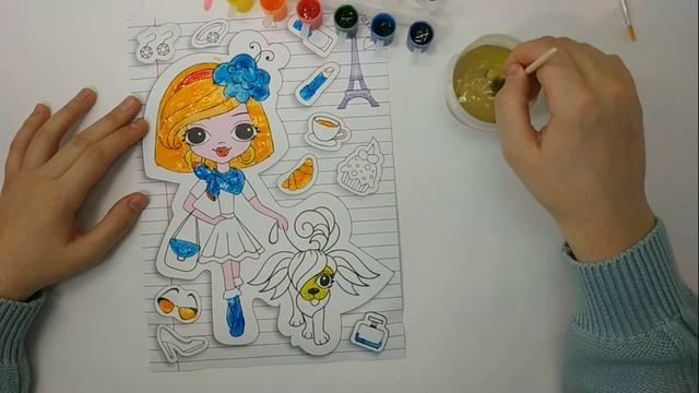 Рисунок красками с блёстками, девочка с собачкой / Drawing with spangles, a girl with a dog смотреть онлайн