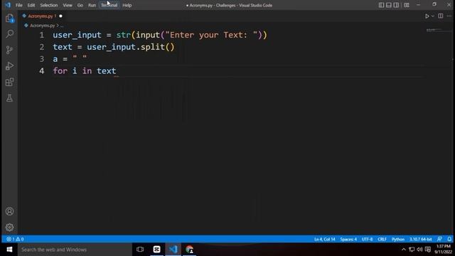 Acronyms Text in Python Programming Challenges #9 - Python Programming Project for Beginners in 202