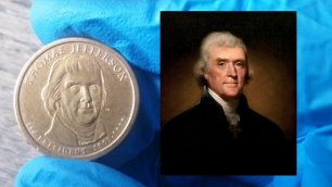 1 даллар США из серии ''Президенты Америки''. Обзор 1 доллара США  Томас Джефферсон (3 президент).