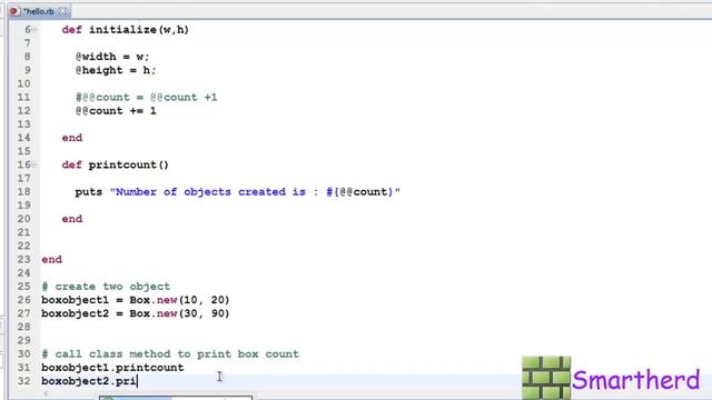 #17 Ruby Tutorial - Codes for Class Variable (@@x) & " Self.method() " in Ruby Class