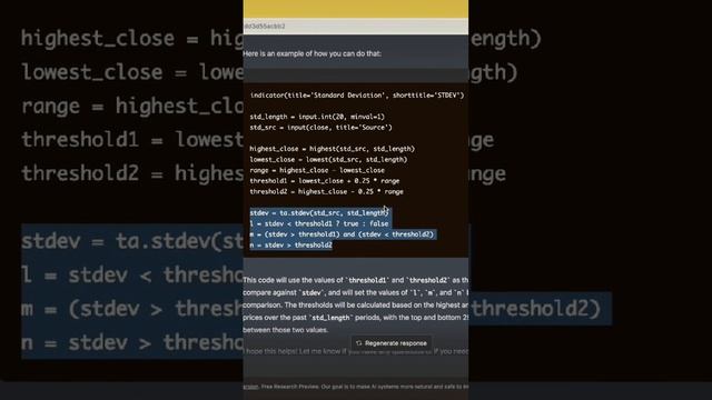 ChatGPT helps give me trading strategy ideas for standard deviation on Trading View